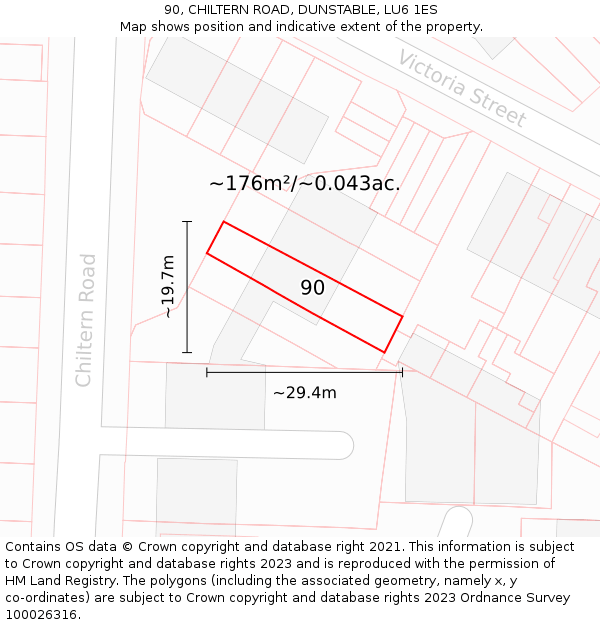90, CHILTERN ROAD, DUNSTABLE, LU6 1ES: Plot and title map