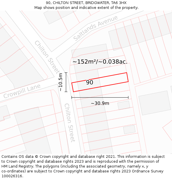 90, CHILTON STREET, BRIDGWATER, TA6 3HX: Plot and title map