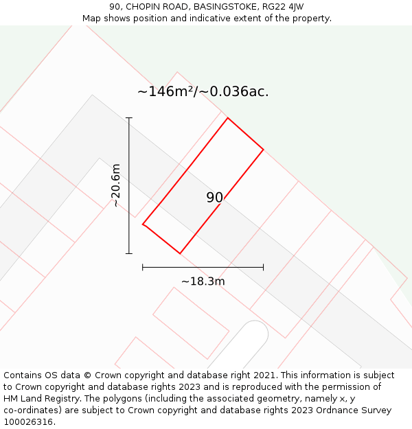 90, CHOPIN ROAD, BASINGSTOKE, RG22 4JW: Plot and title map