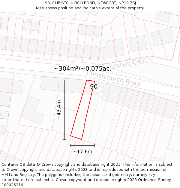 90, CHRISTCHURCH ROAD, NEWPORT, NP19 7SJ: Plot and title map