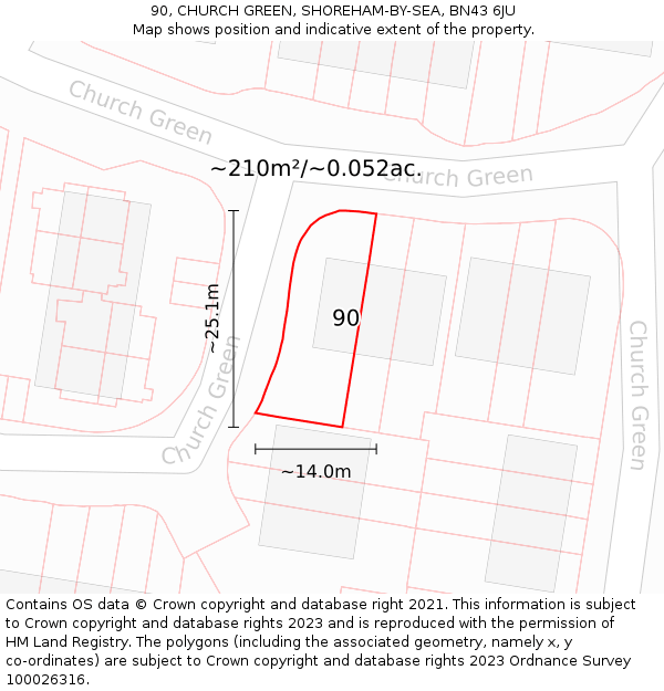 90, CHURCH GREEN, SHOREHAM-BY-SEA, BN43 6JU: Plot and title map