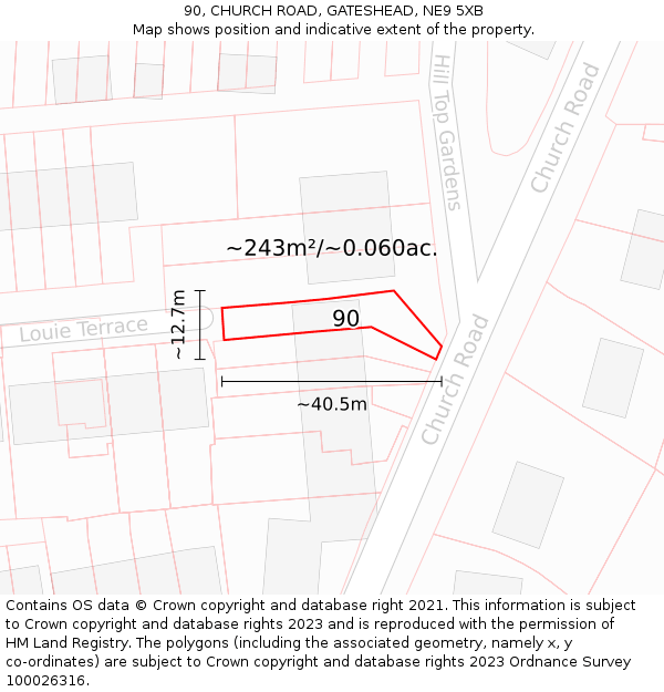 90, CHURCH ROAD, GATESHEAD, NE9 5XB: Plot and title map