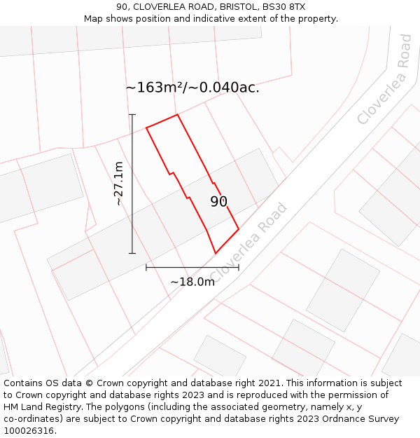 90, CLOVERLEA ROAD, BRISTOL, BS30 8TX: Plot and title map