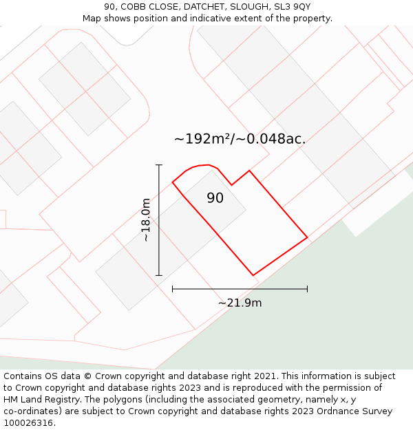 90, COBB CLOSE, DATCHET, SLOUGH, SL3 9QY: Plot and title map