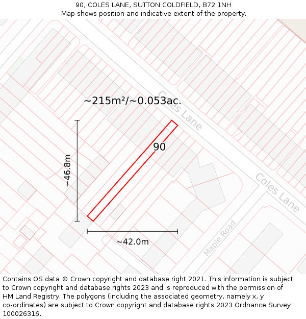 90, COLES LANE, SUTTON COLDFIELD, B72 1NH: Plot and title map