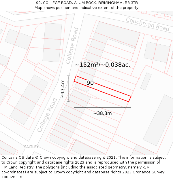 90, COLLEGE ROAD, ALUM ROCK, BIRMINGHAM, B8 3TB: Plot and title map