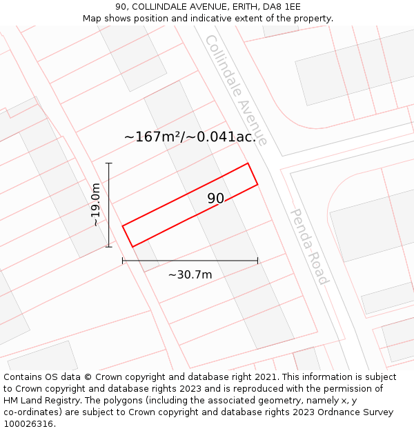 90, COLLINDALE AVENUE, ERITH, DA8 1EE: Plot and title map