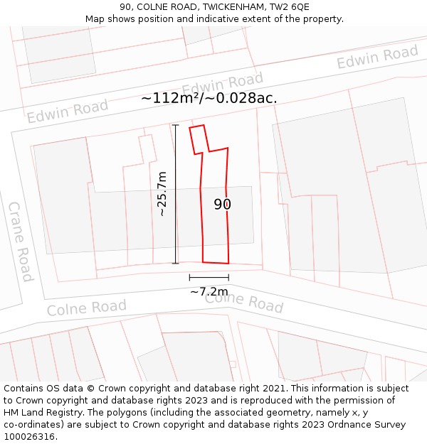 90, COLNE ROAD, TWICKENHAM, TW2 6QE: Plot and title map
