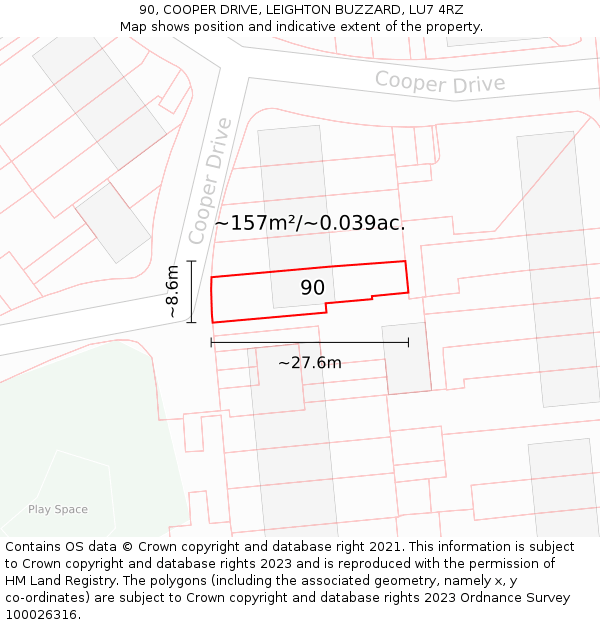 90, COOPER DRIVE, LEIGHTON BUZZARD, LU7 4RZ: Plot and title map