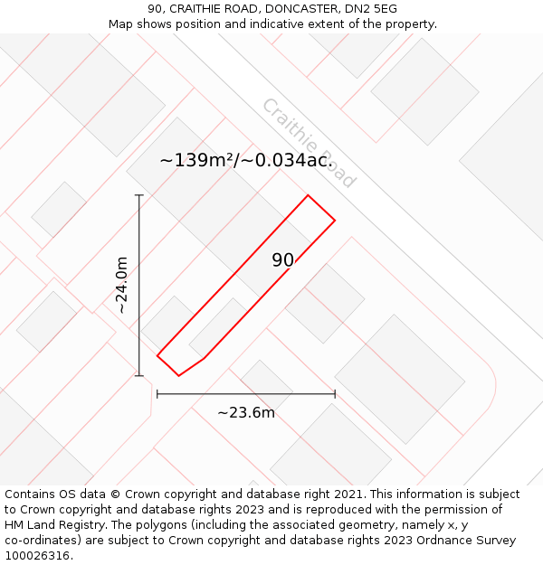 90, CRAITHIE ROAD, DONCASTER, DN2 5EG: Plot and title map