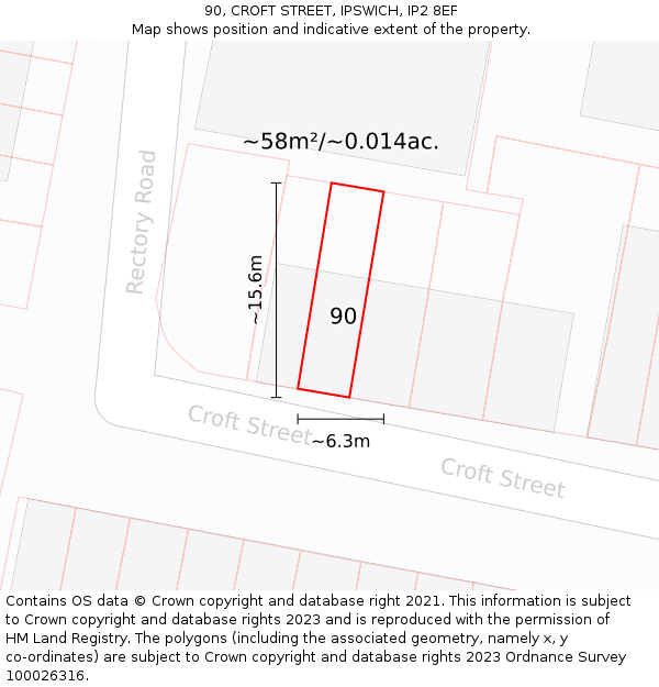 90, CROFT STREET, IPSWICH, IP2 8EF: Plot and title map