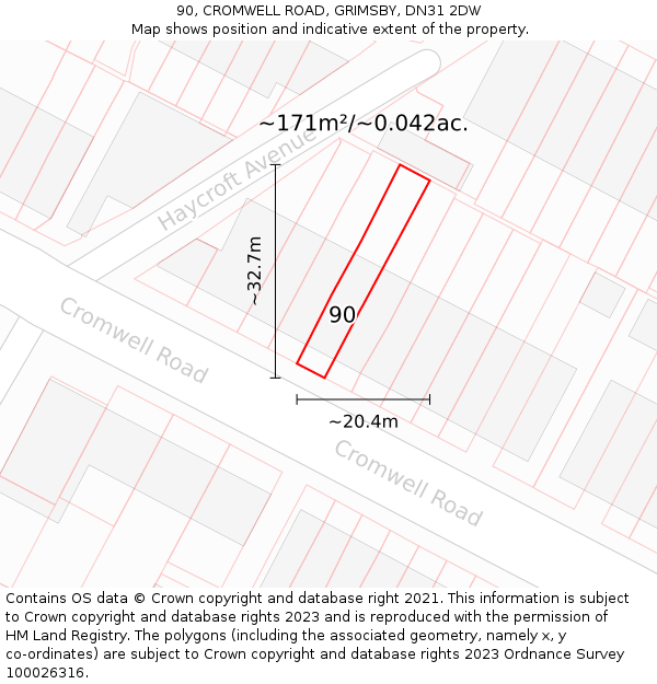 90, CROMWELL ROAD, GRIMSBY, DN31 2DW: Plot and title map