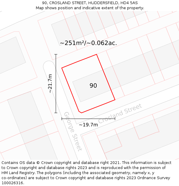 90, CROSLAND STREET, HUDDERSFIELD, HD4 5AS: Plot and title map