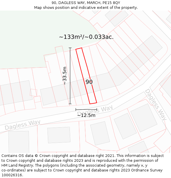 90, DAGLESS WAY, MARCH, PE15 8QY: Plot and title map