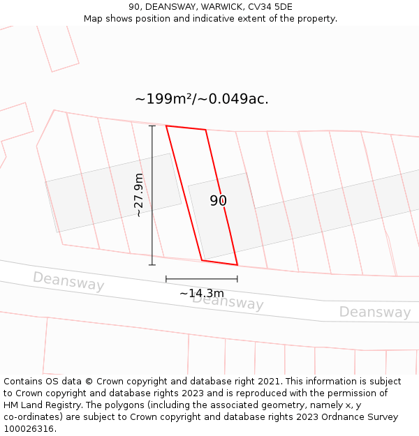 90, DEANSWAY, WARWICK, CV34 5DE: Plot and title map