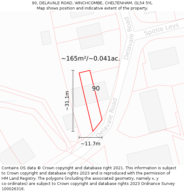 90, DELAVALE ROAD, WINCHCOMBE, CHELTENHAM, GL54 5YL: Plot and title map