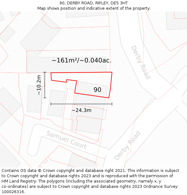 90, DERBY ROAD, RIPLEY, DE5 3HT: Plot and title map