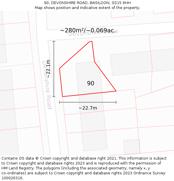 90, DEVONSHIRE ROAD, BASILDON, SS15 6HH: Plot and title map