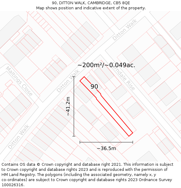 90, DITTON WALK, CAMBRIDGE, CB5 8QE: Plot and title map