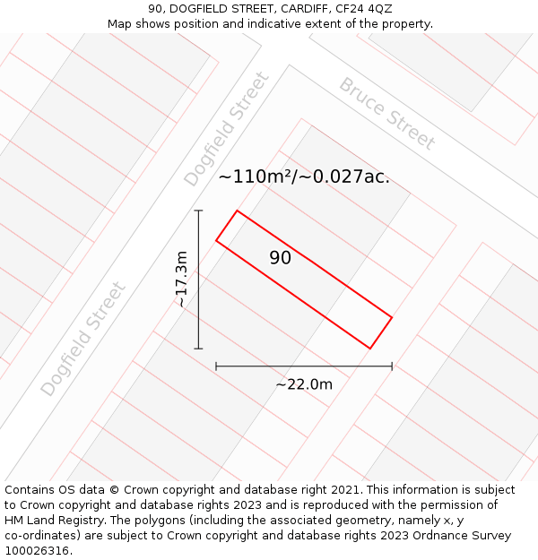 90, DOGFIELD STREET, CARDIFF, CF24 4QZ: Plot and title map