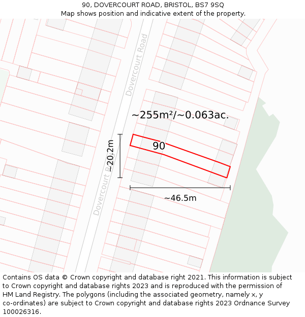90, DOVERCOURT ROAD, BRISTOL, BS7 9SQ: Plot and title map