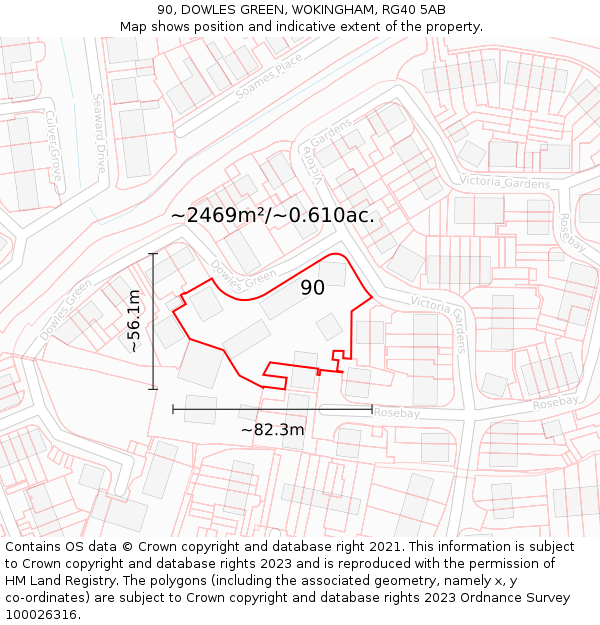 90, DOWLES GREEN, WOKINGHAM, RG40 5AB: Plot and title map