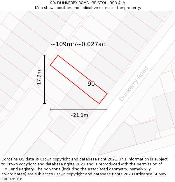 90, DUNKERRY ROAD, BRISTOL, BS3 4LA: Plot and title map