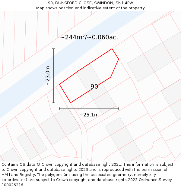 90, DUNSFORD CLOSE, SWINDON, SN1 4PW: Plot and title map