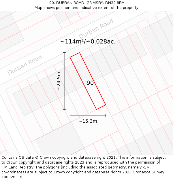 90, DURBAN ROAD, GRIMSBY, DN32 8BA: Plot and title map