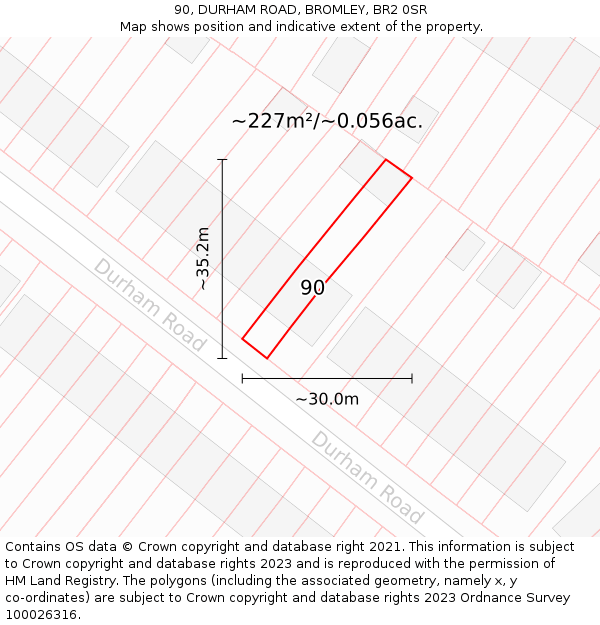 90, DURHAM ROAD, BROMLEY, BR2 0SR: Plot and title map