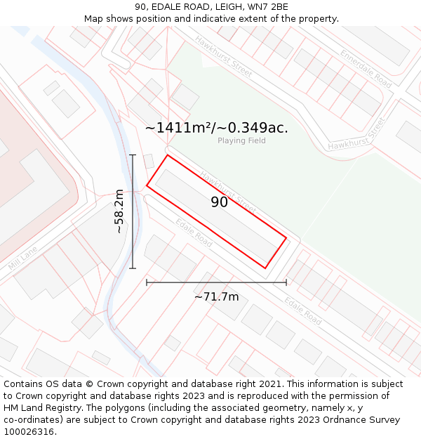 90, EDALE ROAD, LEIGH, WN7 2BE: Plot and title map