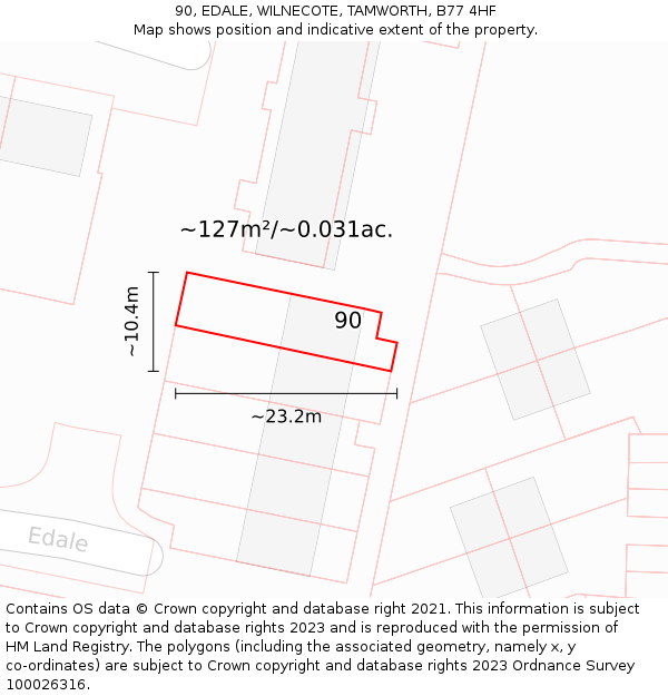 90, EDALE, WILNECOTE, TAMWORTH, B77 4HF: Plot and title map