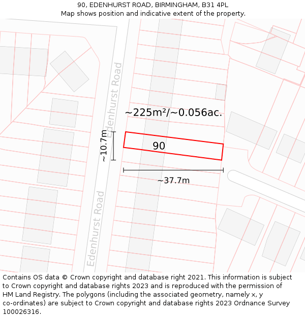 90, EDENHURST ROAD, BIRMINGHAM, B31 4PL: Plot and title map