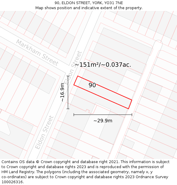 90, ELDON STREET, YORK, YO31 7NE: Plot and title map