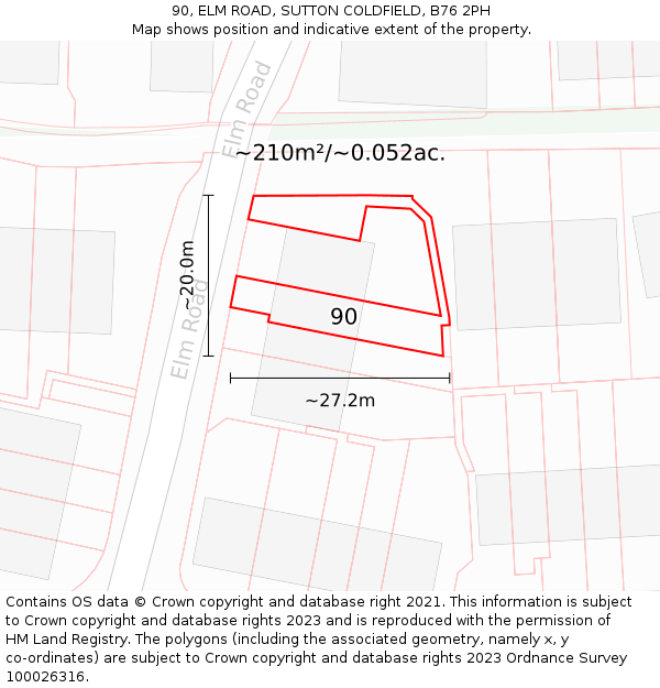 90, ELM ROAD, SUTTON COLDFIELD, B76 2PH: Plot and title map