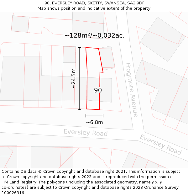 90, EVERSLEY ROAD, SKETTY, SWANSEA, SA2 9DF: Plot and title map