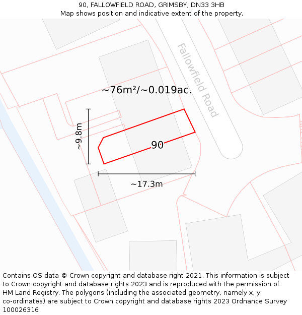 90, FALLOWFIELD ROAD, GRIMSBY, DN33 3HB: Plot and title map