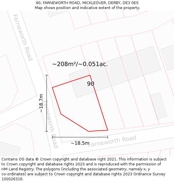 90, FARNEWORTH ROAD, MICKLEOVER, DERBY, DE3 0ES: Plot and title map