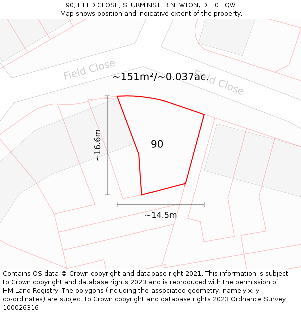 90, FIELD CLOSE, STURMINSTER NEWTON, DT10 1QW: Plot and title map