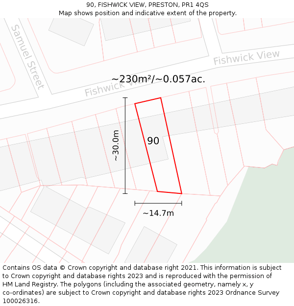 90, FISHWICK VIEW, PRESTON, PR1 4QS: Plot and title map
