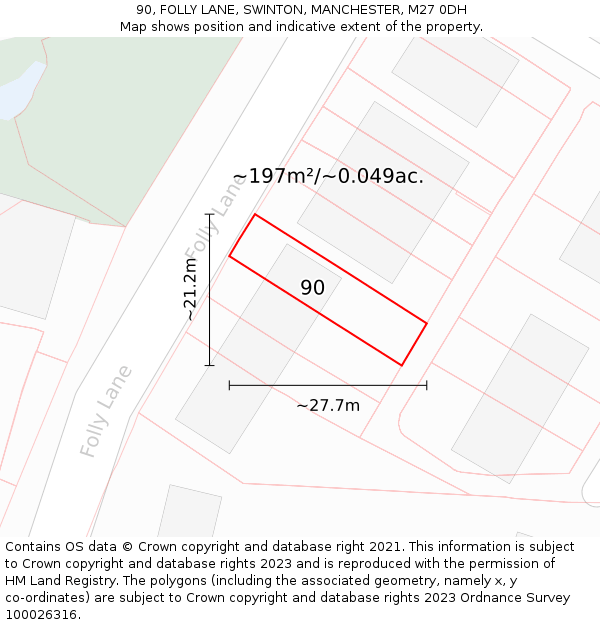 90, FOLLY LANE, SWINTON, MANCHESTER, M27 0DH: Plot and title map