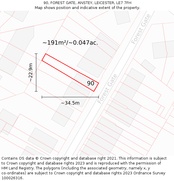 90, FOREST GATE, ANSTEY, LEICESTER, LE7 7FH: Plot and title map