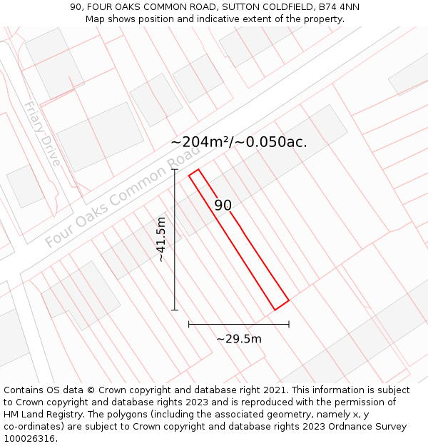 90, FOUR OAKS COMMON ROAD, SUTTON COLDFIELD, B74 4NN: Plot and title map