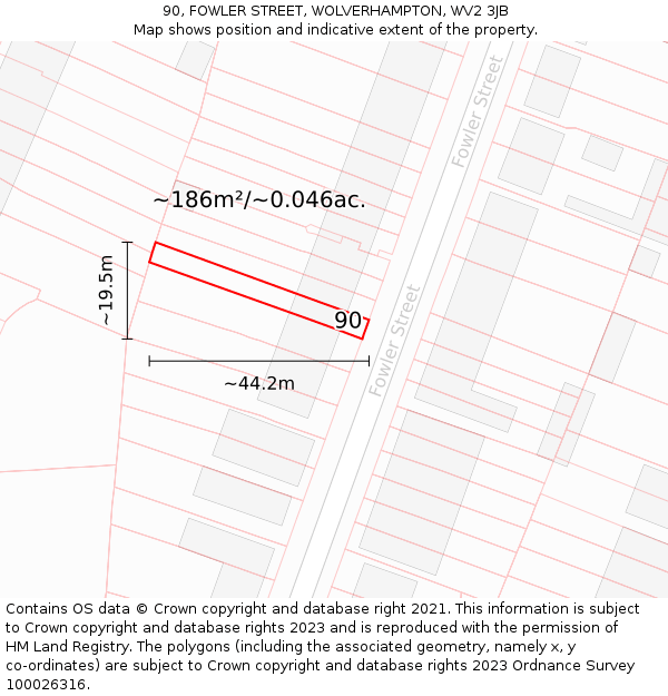 90, FOWLER STREET, WOLVERHAMPTON, WV2 3JB: Plot and title map