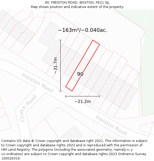 90, FREISTON ROAD, BOSTON, PE21 0JL: Plot and title map