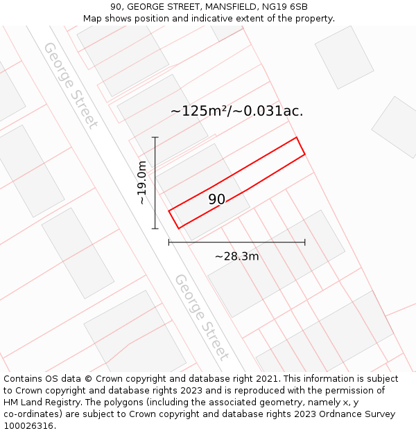 90, GEORGE STREET, MANSFIELD, NG19 6SB: Plot and title map