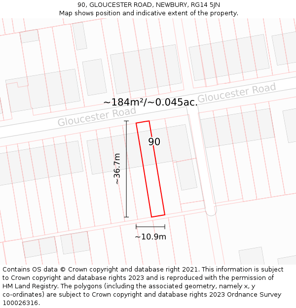 90, GLOUCESTER ROAD, NEWBURY, RG14 5JN: Plot and title map