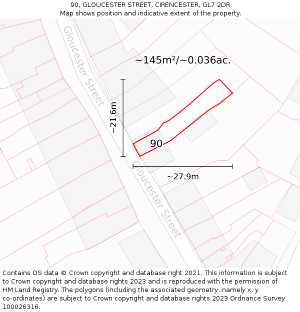 90, GLOUCESTER STREET, CIRENCESTER, GL7 2DR: Plot and title map