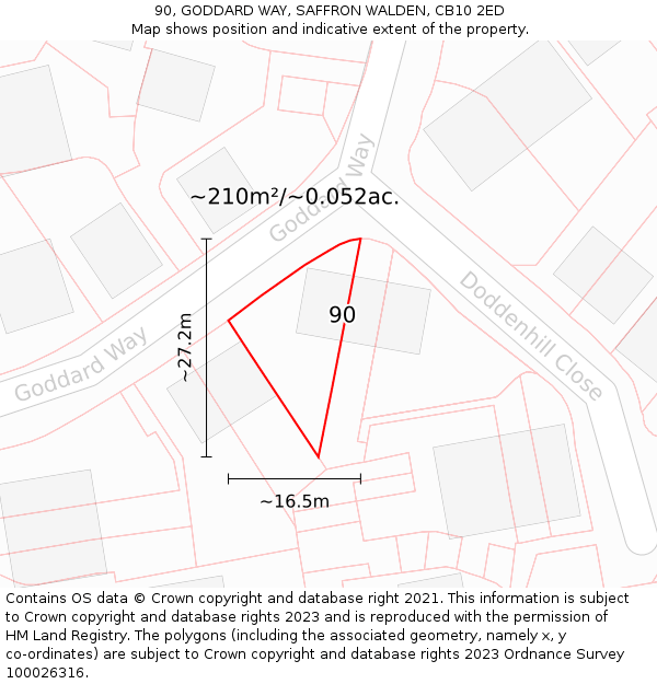 90, GODDARD WAY, SAFFRON WALDEN, CB10 2ED: Plot and title map