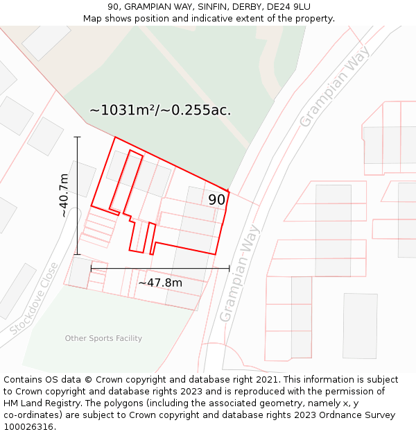 90, GRAMPIAN WAY, SINFIN, DERBY, DE24 9LU: Plot and title map